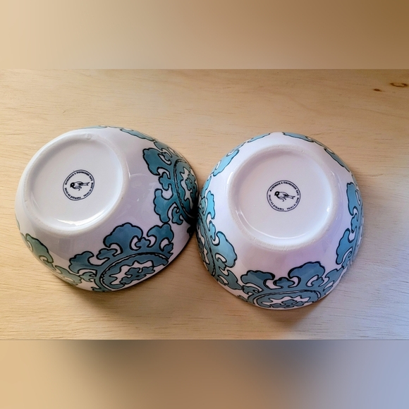 Antropology Gloriosa... Artistic Teal and White Ceramic Bowls - Picture 6 of 9